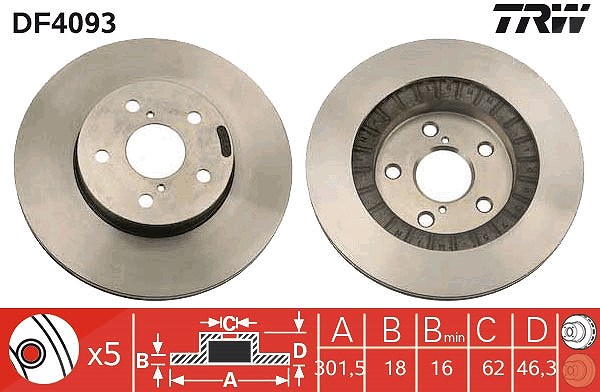 Trw Bremsscheibe [Hersteller-Nr. DF4093] für Toyota