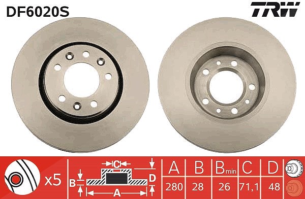 Trw 1x Bremsscheibe [Hersteller-Nr. DF6020S] für Toyota, Peugeot, Citroën, Fiat