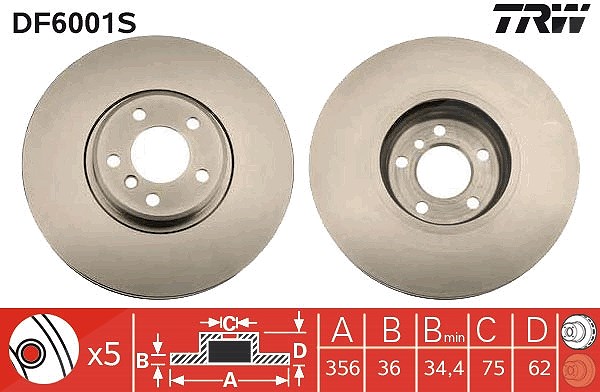 Trw 1x Bremsscheibe [Hersteller-Nr. DF6001S] für BMW