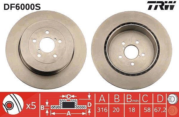 Trw 1x Bremsscheibe [Hersteller-Nr. DF6000S] für Subaru