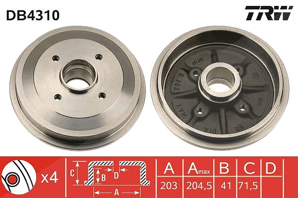Trw Bremstrommel [Hersteller-Nr. DB4310] für Citroën, Peugeot