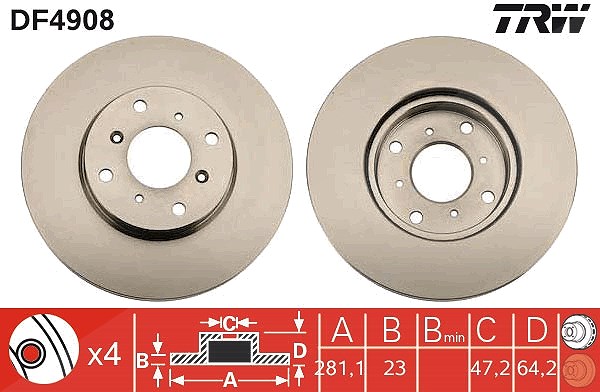 Trw Bremsscheibe [Hersteller-Nr. DF4908] für Honda