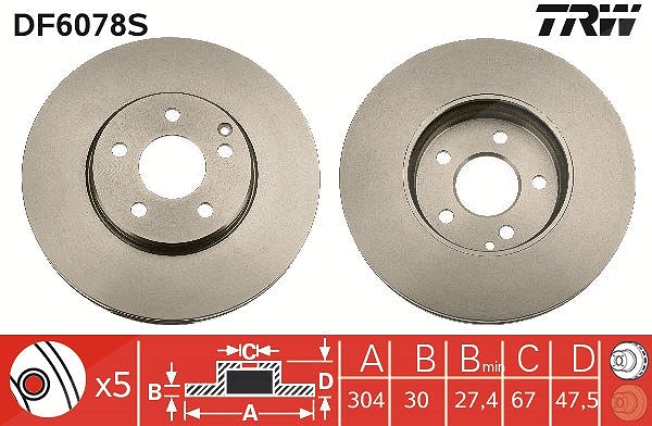 Trw 1x Bremsscheibe [Hersteller-Nr. DF6078S] für Mercedes-Benz