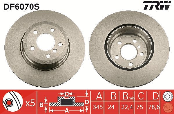 Trw 1x Bremsscheibe [Hersteller-Nr. DF6070S] für BMW