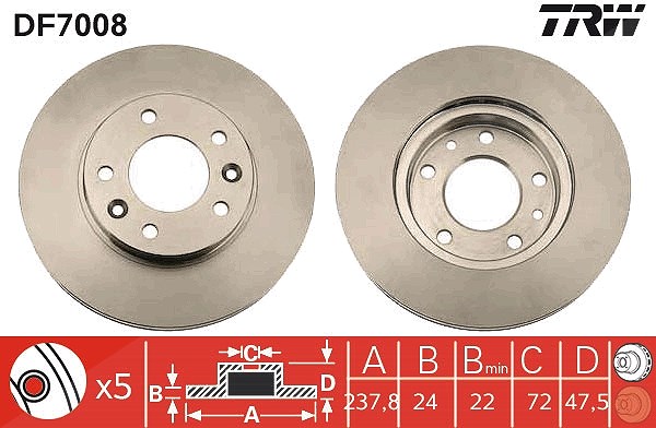 Trw Bremsscheibe [Hersteller-Nr. DF7008] für Kia