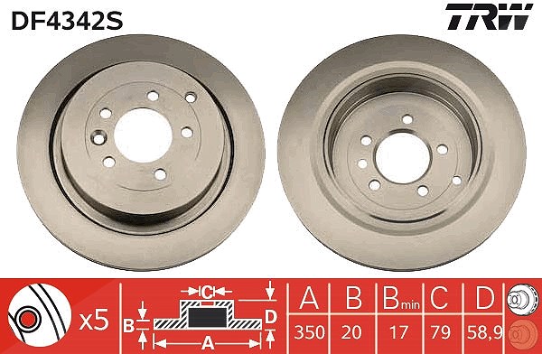 Trw 1x Bremsscheibe [Hersteller-Nr. DF4342S] für Land Rover