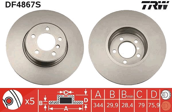 Trw 1x Bremsscheibe [Hersteller-Nr. DF4867S] für Land Rover