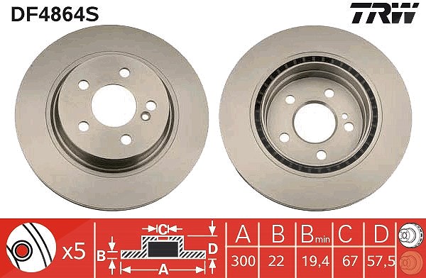 Trw 1x Bremsscheibe [Hersteller-Nr. DF4864S] für Mercedes-Benz