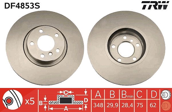Trw 1x Bremsscheibe [Hersteller-Nr. DF4853S] für BMW
