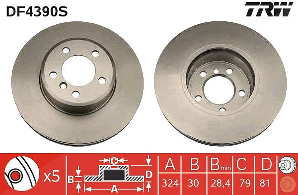 Trw 1x Bremsscheibe [Hersteller-Nr. DF4390S] für BMW