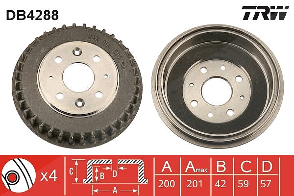 Trw Bremstrommel [Hersteller-Nr. DB4288] für Fiat, Opel, Kia