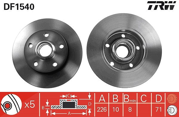 Trw Bremsscheibe Hinterachse Voll [Hersteller-Nr. DF1540] für Seat, VW