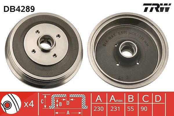 Trw Bremstrommel [Hersteller-Nr. DB4289] für Seat, VW