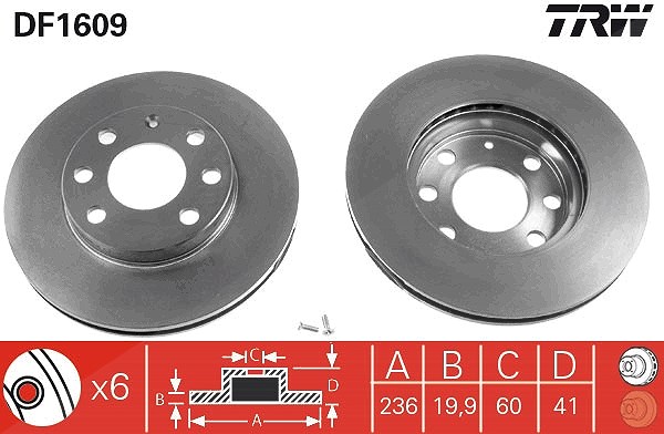 Trw Bremsscheibe [Hersteller-Nr. DF1609] für Opel, Vauxhall, Daewoo, Chevrolet, Bedford
