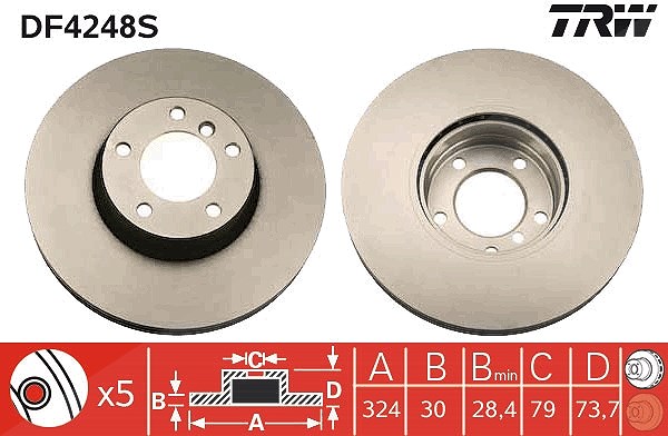 Trw 1x Bremsscheibe Vorderachse Belüftet [Hersteller-Nr. DF4248S] für BMW