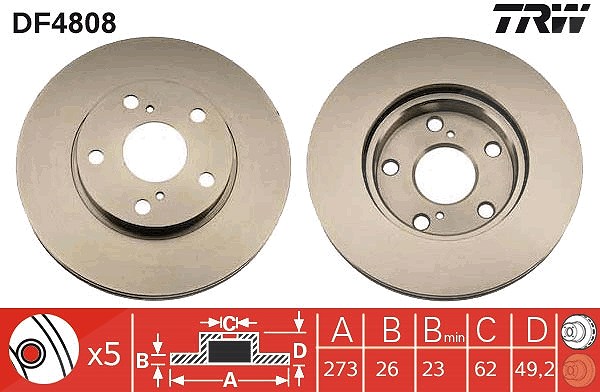 Trw Bremsscheibe [Hersteller-Nr. DF4808] für Toyota