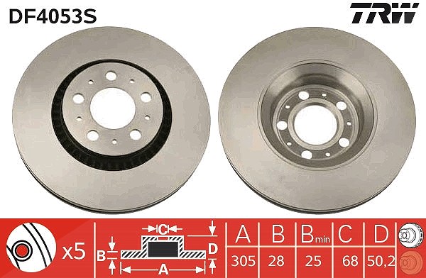 Trw 1x Bremsscheibe [Hersteller-Nr. DF4053S] für Volvo