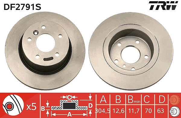 Trw 1x Bremsscheibe Hinterachse Voll [Hersteller-Nr. DF2791S] für Land Rover