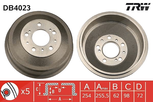 Trw Bremstrommel [Hersteller-Nr. DB4023] für Peugeot, Citroën, Fiat, Alfa Romeo