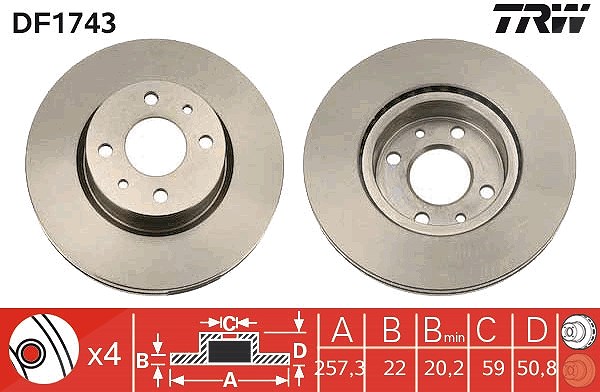 Trw Bremsscheibe [Hersteller-Nr. DF1743] für Lancia, Alfa Romeo, Fiat