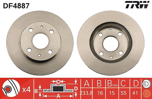 Trw Bremsscheibe [Hersteller-Nr. DF4887] für Perodua, Subaru, Daihatsu