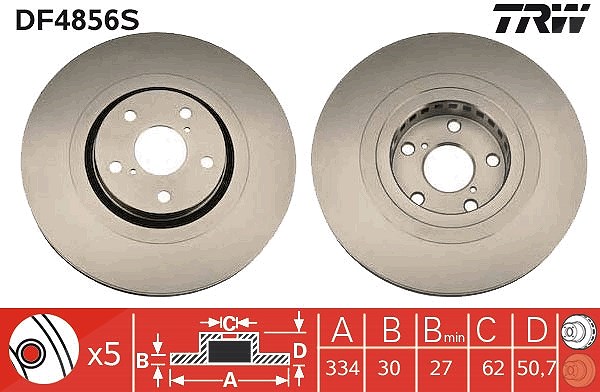 Trw 1x Bremsscheibe [Hersteller-Nr. DF4856S] für Lexus