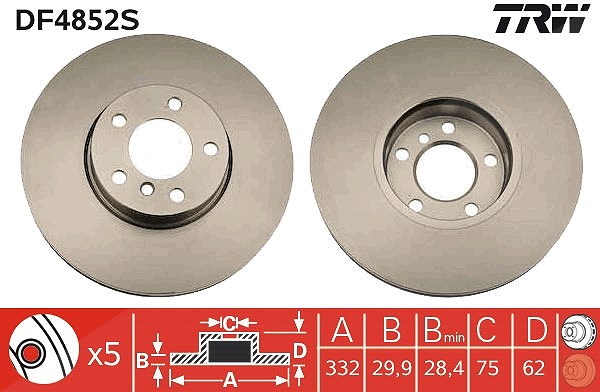 Trw 1x Bremsscheibe [Hersteller-Nr. DF4852S] für BMW