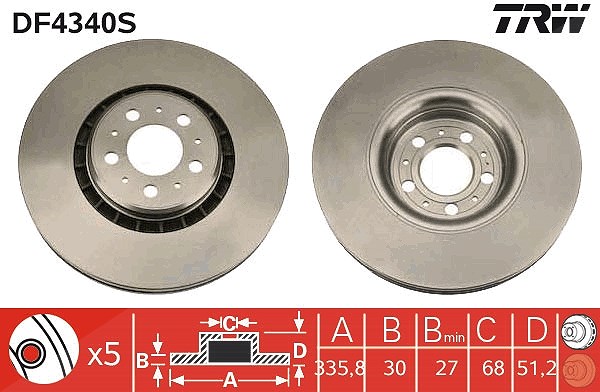 Trw 1x Bremsscheibe [Hersteller-Nr. DF4340S] für Volvo