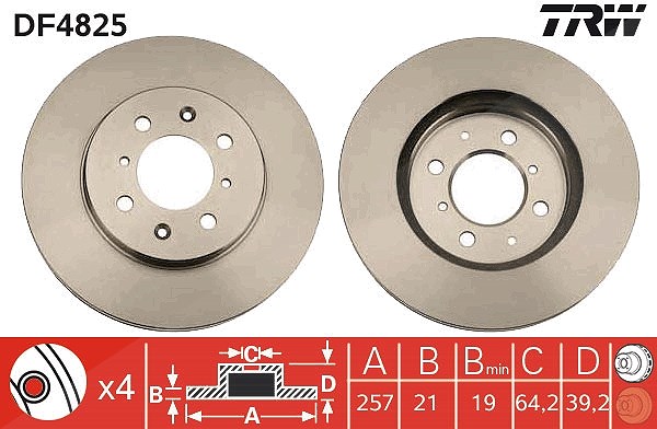 Trw Bremsscheibe [Hersteller-Nr. DF4825] für Honda