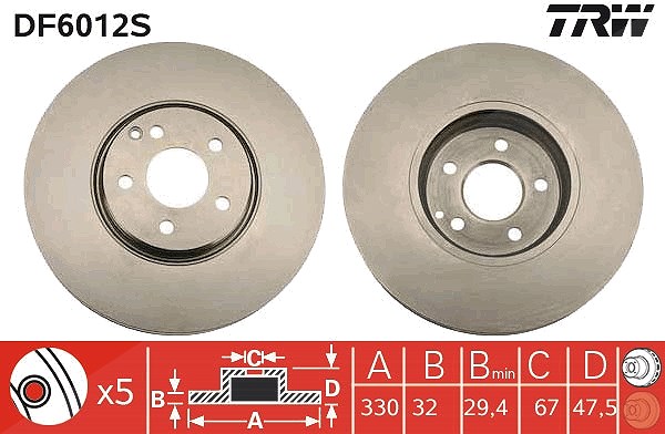Trw 1x Bremsscheibe [Hersteller-Nr. DF6012S] für Mercedes-Benz