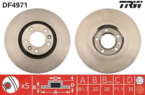 Trw Bremsscheibe [Hersteller-Nr. DF4971] für Citroën