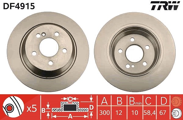Trw Bremsscheibe Hinterachse voll [Hersteller-Nr. DF4915] für Mercedes-Benz