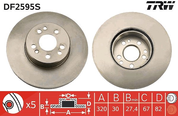 Trw 1x Bremsscheibe [Hersteller-Nr. DF2595S] für Mercedes-Benz