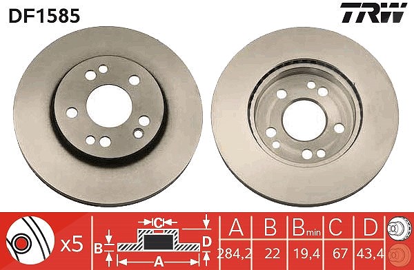 Trw Bremsscheibe [Hersteller-Nr. DF1585] für Mercedes-Benz