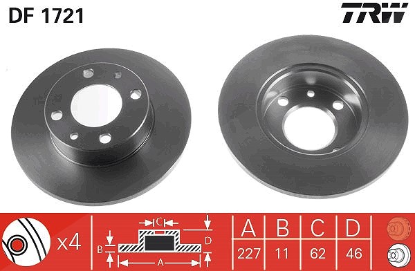 Trw Bremsscheibe [Hersteller-Nr. DF1721] für Tofas, Lancia, Ford Otosan, Pininfarina, Seat, Fiat, Zastava, Yugo, Autobianchi, Fso, Innocenti