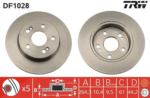 Trw Bremsscheibe Hinterachse Voll [Hersteller-Nr. DF1028] für Renault