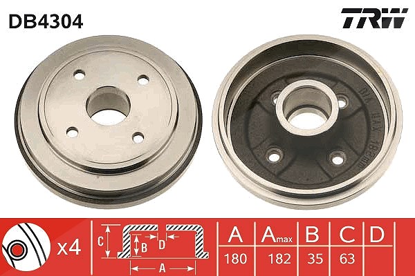Trw Bremstrommel [Hersteller-Nr. DB4304] für Suzuki, Vauxhall, Opel