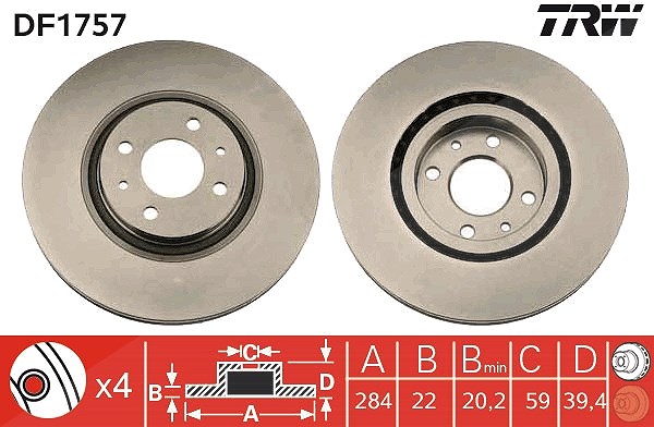 Trw Bremsscheibe [Hersteller-Nr. DF1757] für Lancia, Alfa Romeo, Fiat