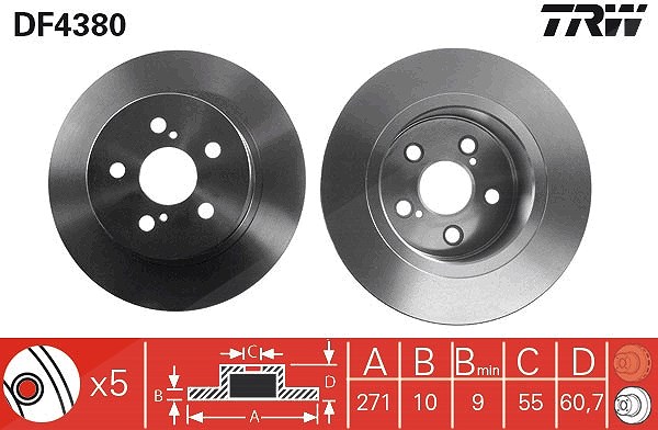 Trw 1x Bremsscheibe [Hersteller-Nr. DF4380] für Toyota