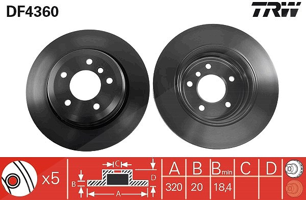 Trw Bremsscheibe Hinterachse Belüftet [Hersteller-Nr. DF4360] für BMW