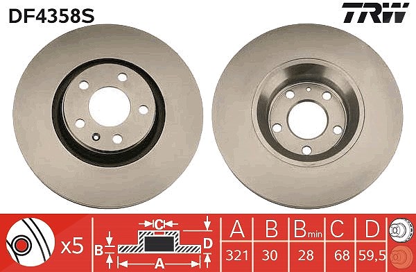 Trw 1x Bremsscheibe [Hersteller-Nr. DF4358S] für Audi
