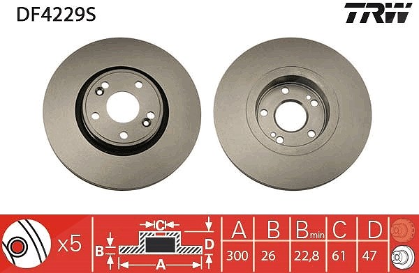 Trw 1x Bremsscheibe [Hersteller-Nr. DF4229S] für Renault