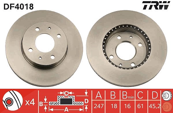 Trw Bremsscheibe Vorderachse Belüftet [Hersteller-Nr. DF4018] für Nissan