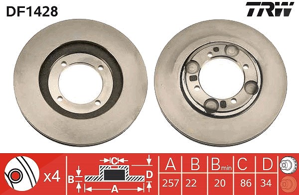 Trw Bremsscheibe [Hersteller-Nr. DF1428] für Hyundai