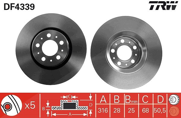 Trw Bremsscheibe Vorderachse Belüftet [Hersteller-Nr. DF4339] für Volvo
