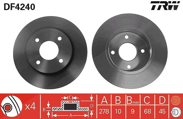 Trw Bremsscheibe [Hersteller-Nr. DF4240] für Nissan