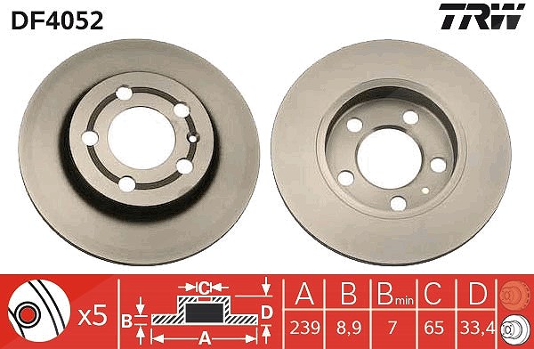 Trw Bremsscheibe Hinterachse Voll [Hersteller-Nr. DF4052] für Skoda, Audi, VW