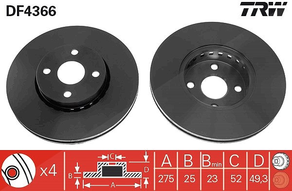 Trw Bremsscheibe [Hersteller-Nr. DF4366] für Toyota