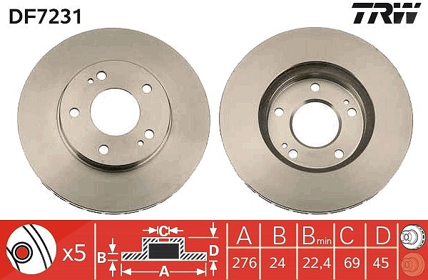 Trw Bremsscheibe [Hersteller-Nr. DF7231] für Mitsubishi