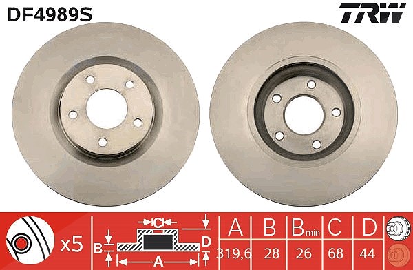 Trw 1x Bremsscheibe [Hersteller-Nr. DF4989S] für Renault, Nissan